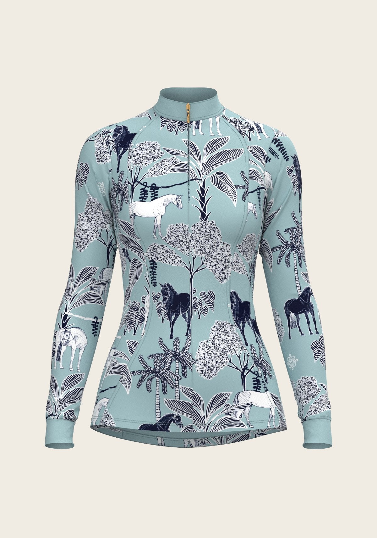  Island Horses on Sky Blue Quarter Zip Sun Shirt - Espoir Equestrian - Equiluxe Tack