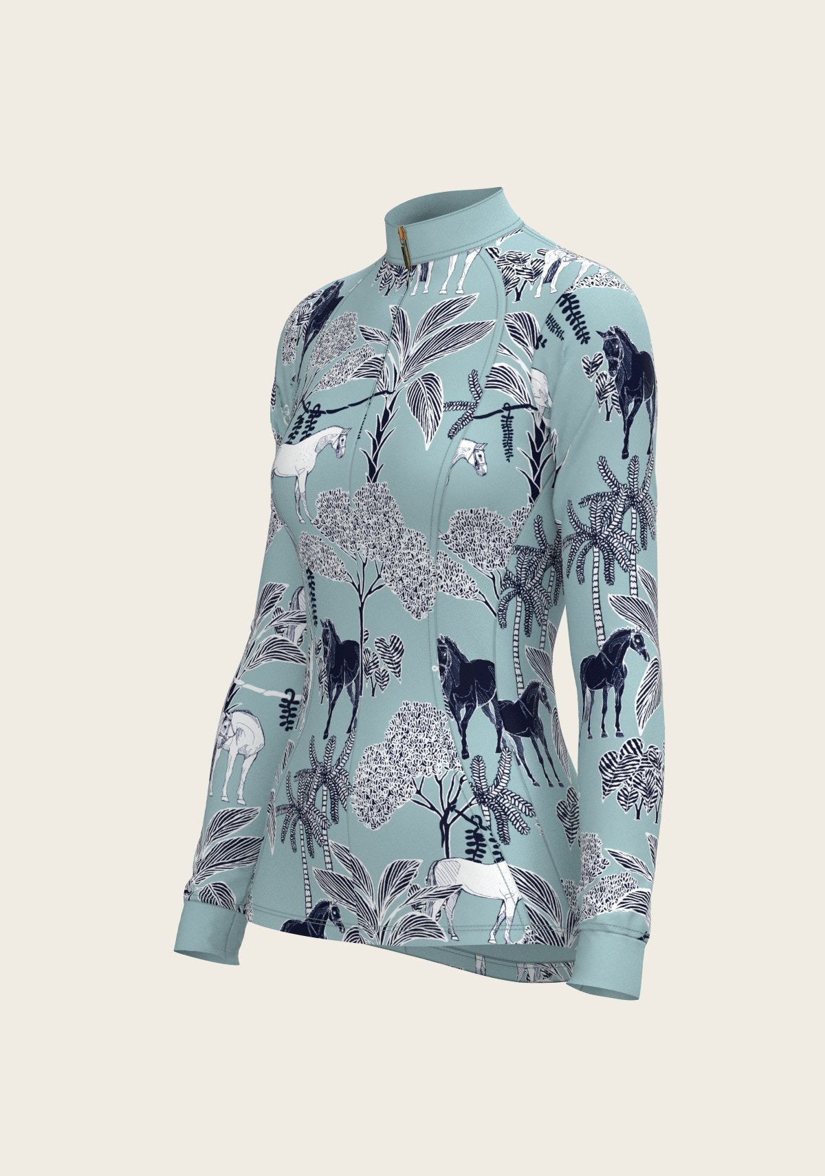  Island Horses on Sky Blue Quarter Zip Sun Shirt - Espoir Equestrian - Equiluxe Tack