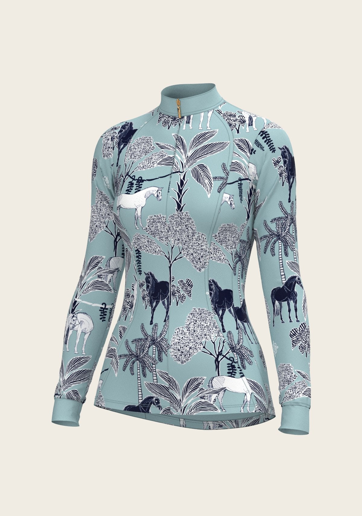  Island Horses on Sky Blue Quarter Zip Sun Shirt - Espoir Equestrian - Equiluxe Tack