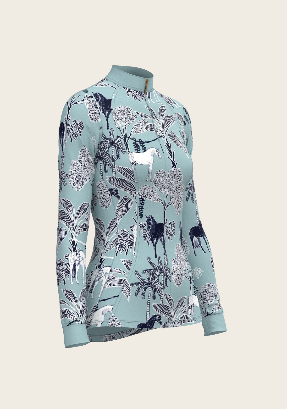  Island Horses on Sky Blue Quarter Zip Sun Shirt - Espoir Equestrian - Equiluxe Tack