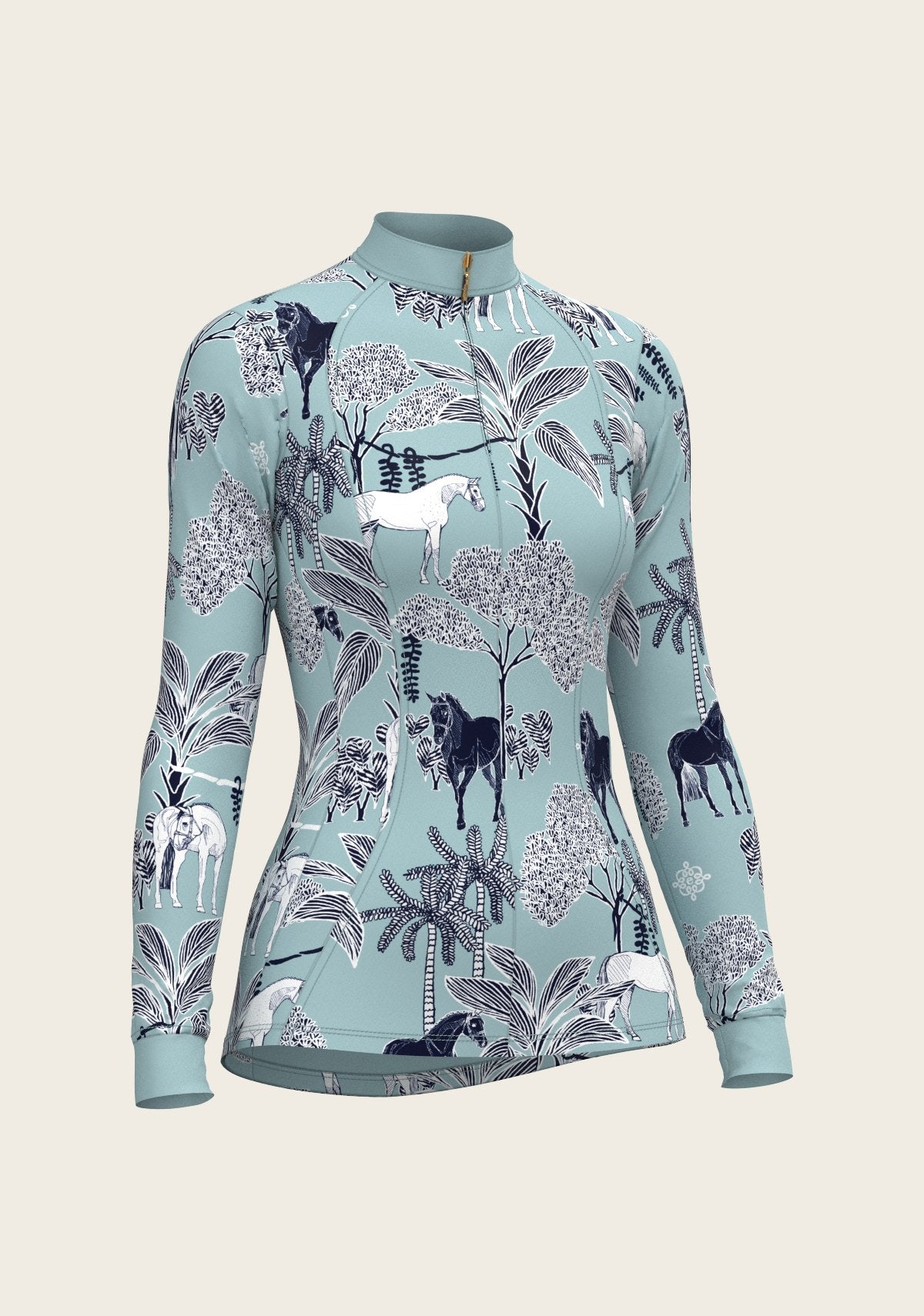  Island Horses on Sky Blue Quarter Zip Sun Shirt - Espoir Equestrian - Equiluxe Tack