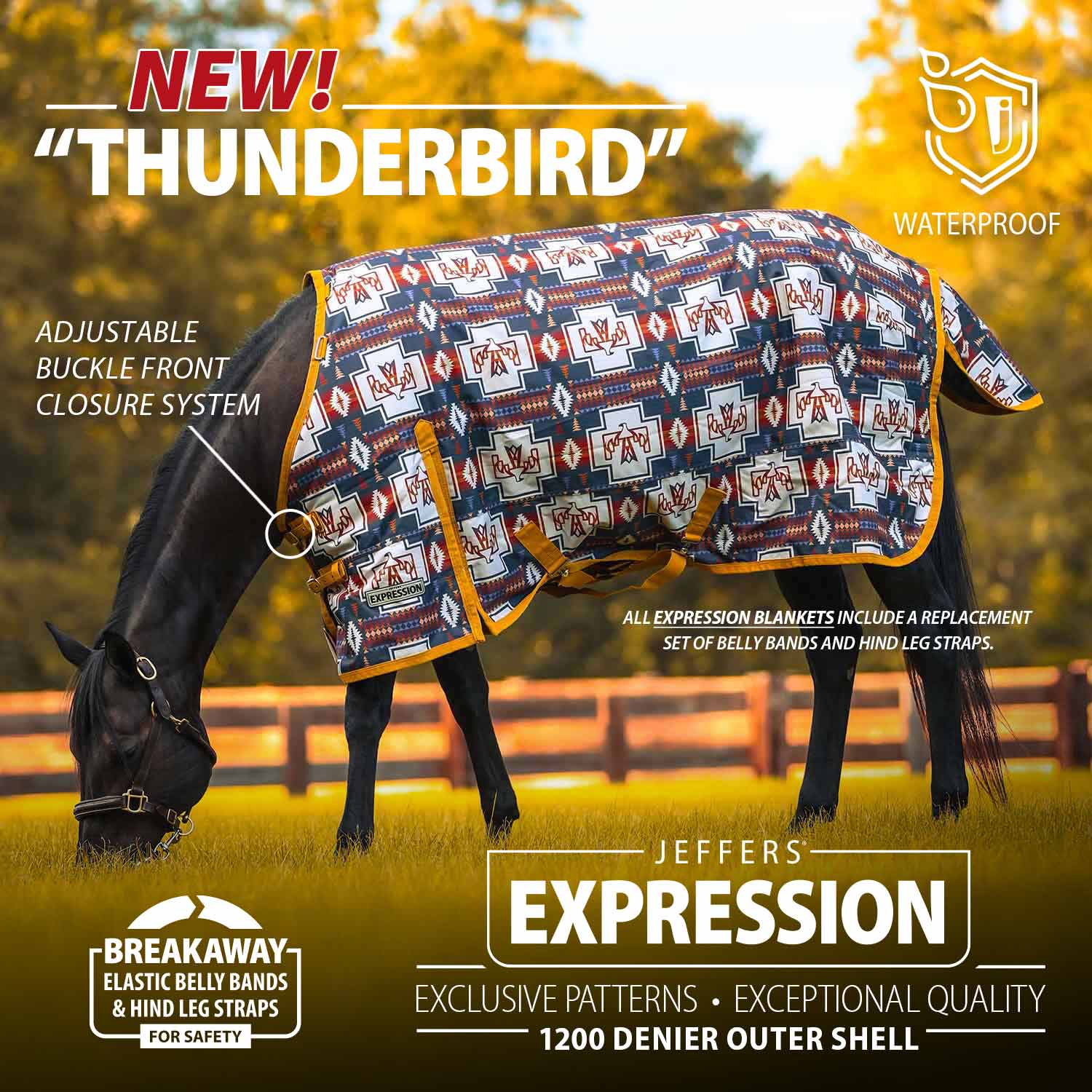Jeffers Expression 1200 Denier Standard Neck Horse Turnout Sheet, 0 Gram - Jeffers - Equiluxe Tack