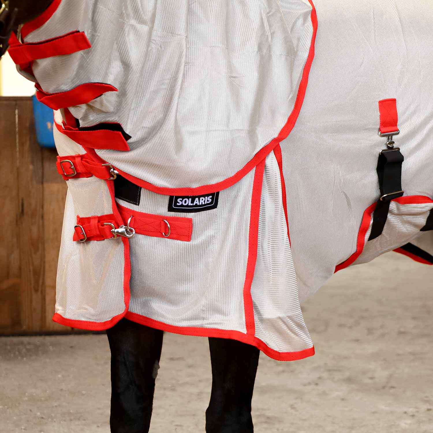 Jeffers Solaris Horse Fly Sheet with Detachable Neck, Grey & Red - Jeffers - Equiluxe Tack