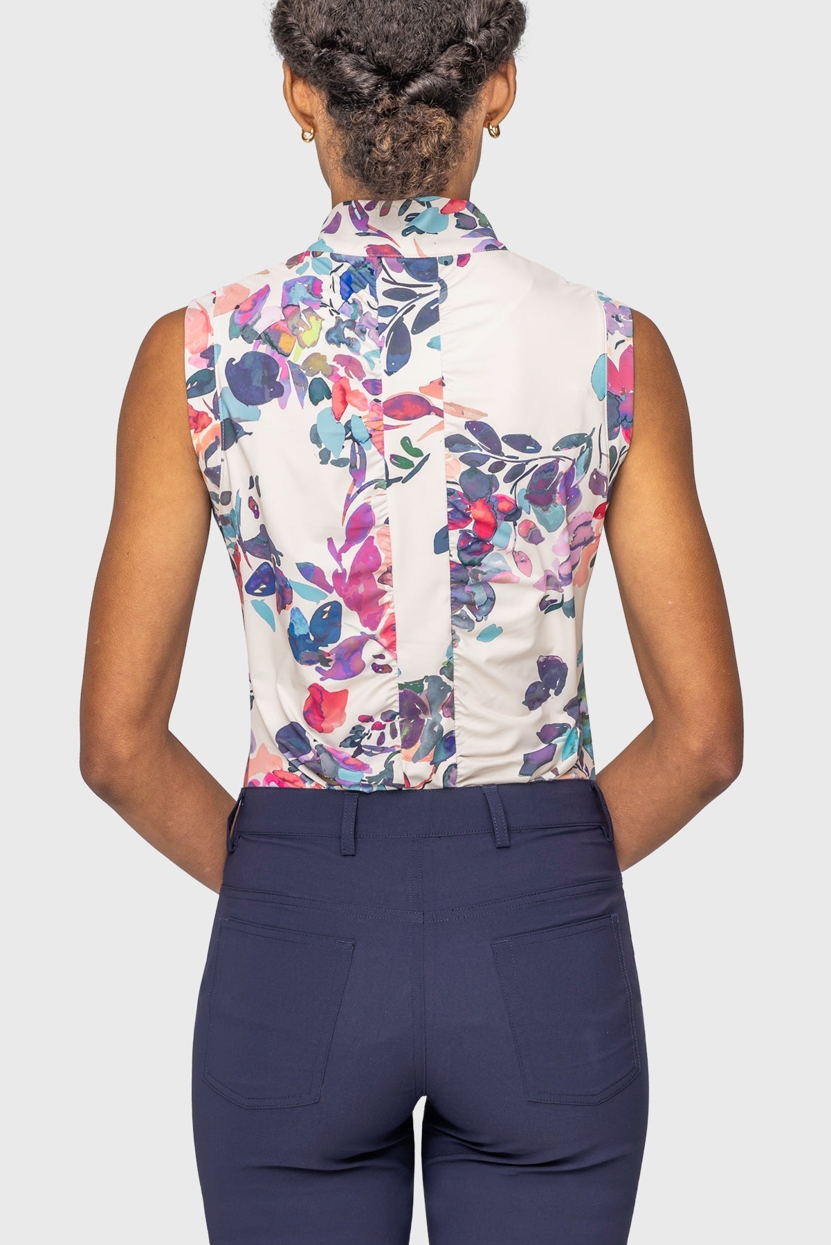 Kastel Denmark Amethyst Watercolor Floral Ruched Back Sleeveless 1/4 Zip Sun Shirt - Kastel Denmark - Equiluxe Tack