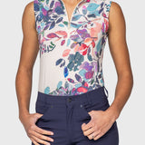Kastel Denmark Amethyst Watercolor Floral Ruched Back Sleeveless 1/4 Zip Sun Shirt - Kastel Denmark - Equiluxe Tack
