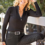 Kastel Denmark Black Crystal Zipper Ribbed Mock Neck Sweater - Kastel Denmark - Equiluxe Tack