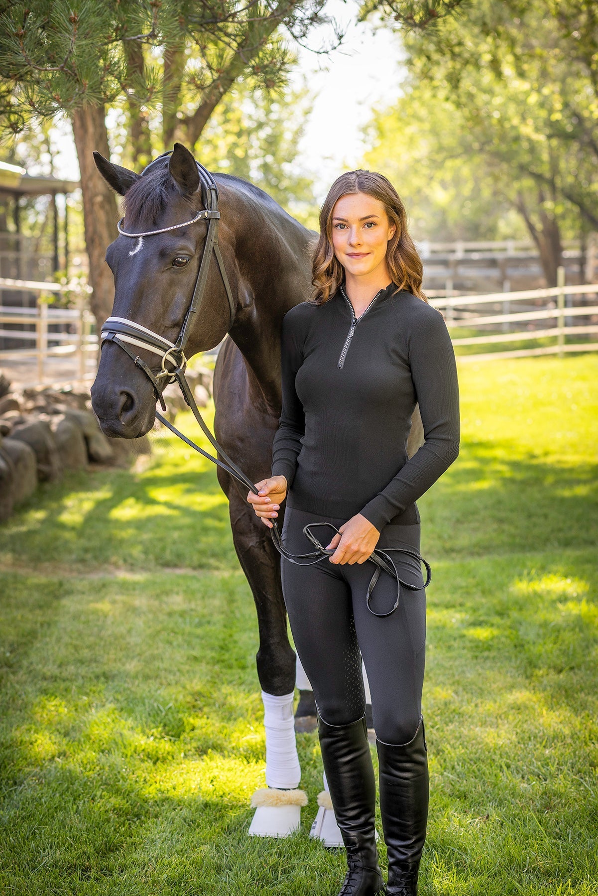 Kastel Denmark Black Crystal Zipper Ribbed Mock Neck Sweater - Kastel Denmark - Equiluxe Tack