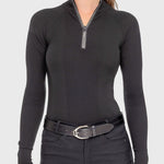 Kastel Denmark Black Crystal Zipper Ribbed Mock Neck Sweater - Kastel Denmark - Equiluxe Tack
