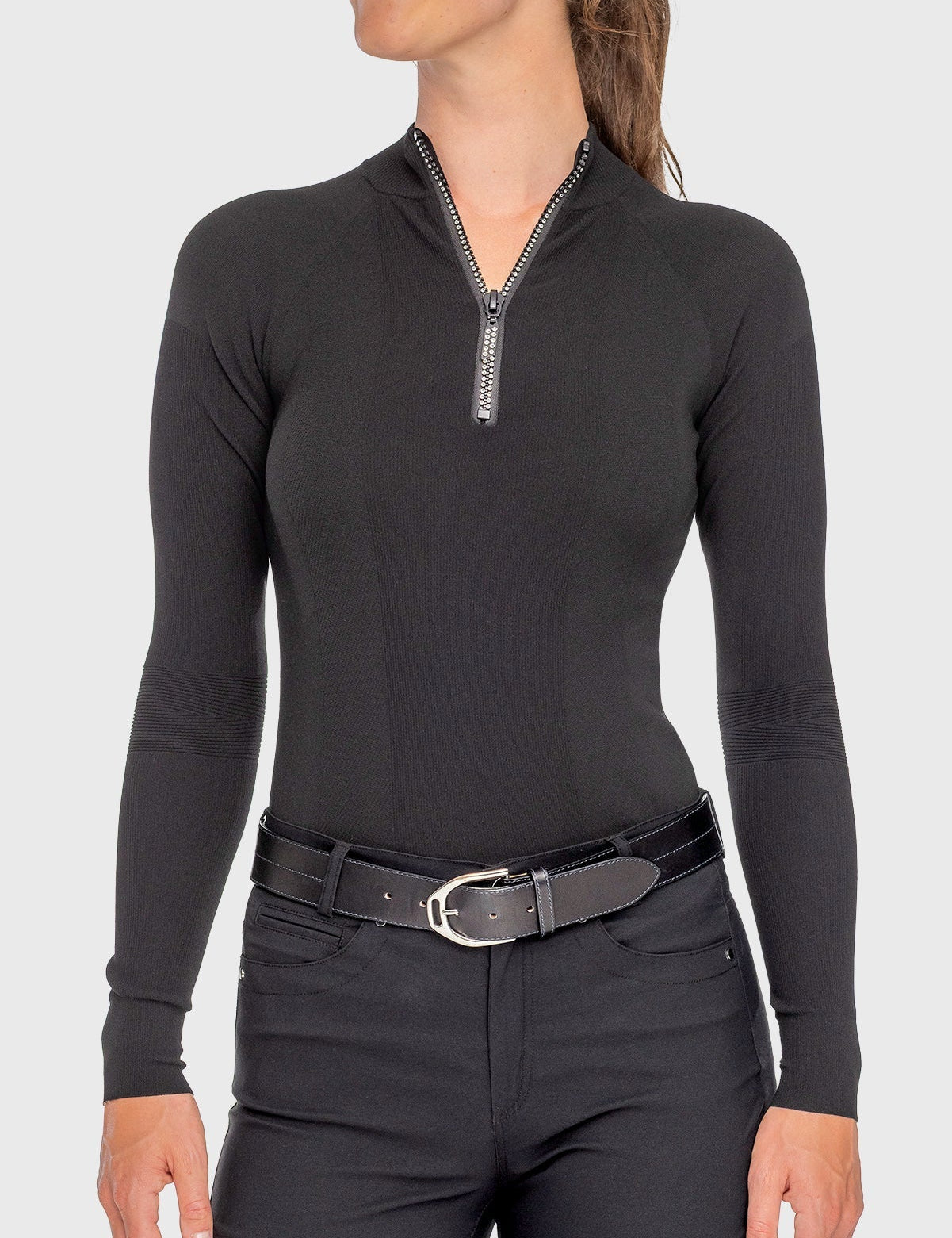Kastel Denmark Black Crystal Zipper Ribbed Mock Neck Sweater - Kastel Denmark - Equiluxe Tack