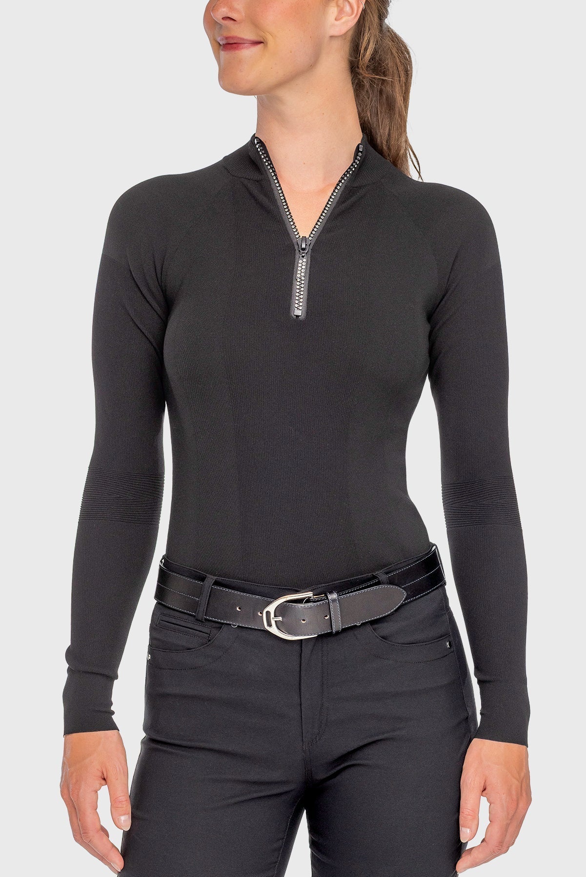 Kastel Denmark Black Crystal Zipper Ribbed Mock Neck Sweater - Kastel Denmark - Equiluxe Tack