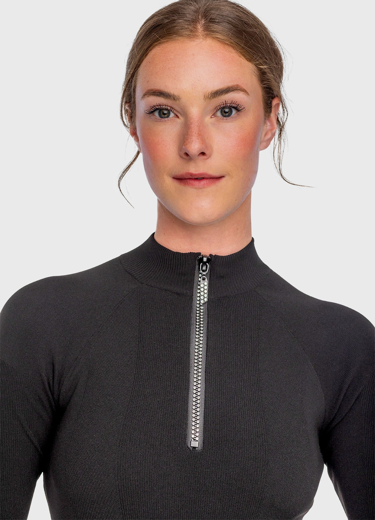 Kastel Denmark Black Crystal Zipper Ribbed Mock Neck Sweater - Kastel Denmark - Equiluxe Tack