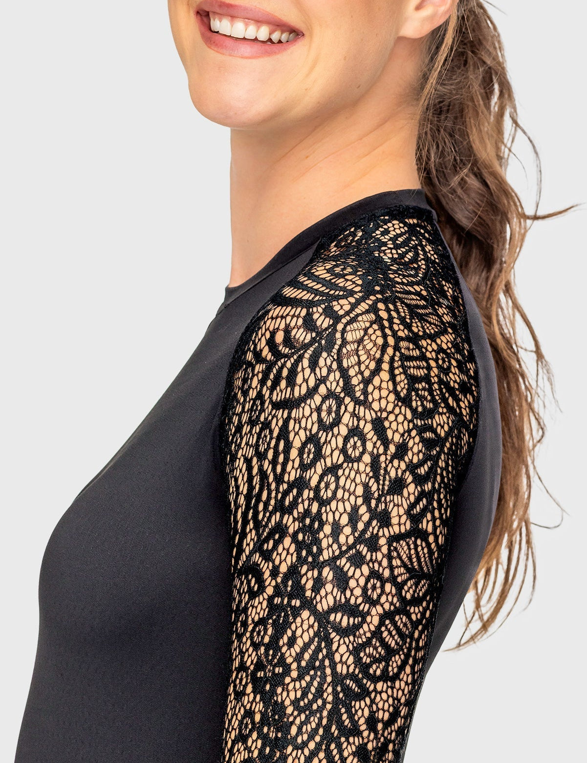 Kastel Denmark Black Floral Lace Long Sleeve Raglan Crewneck Sun Shirt - Kastel Denmark - Equiluxe Tack