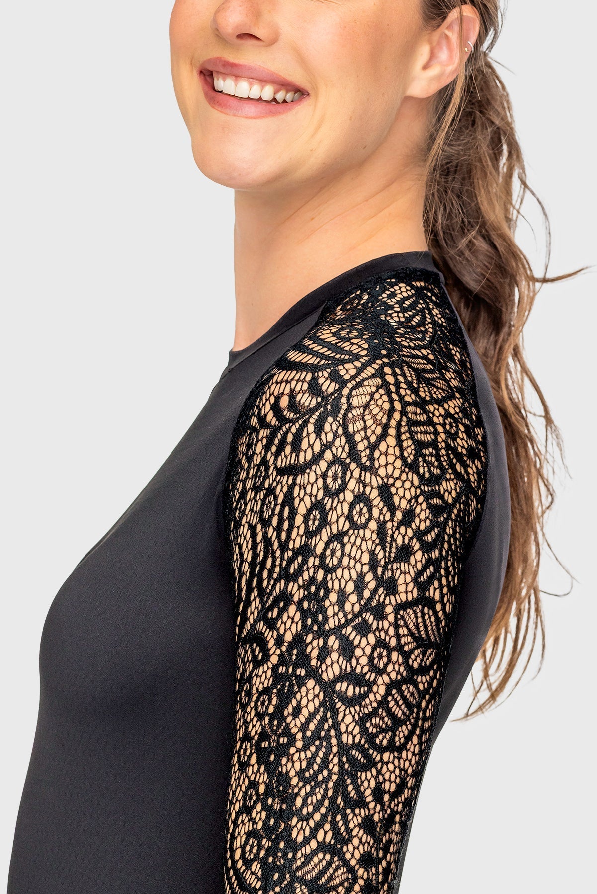 Kastel Denmark Black Floral Lace Long Sleeve Raglan Crewneck Sun Shirt - Kastel Denmark - Equiluxe Tack