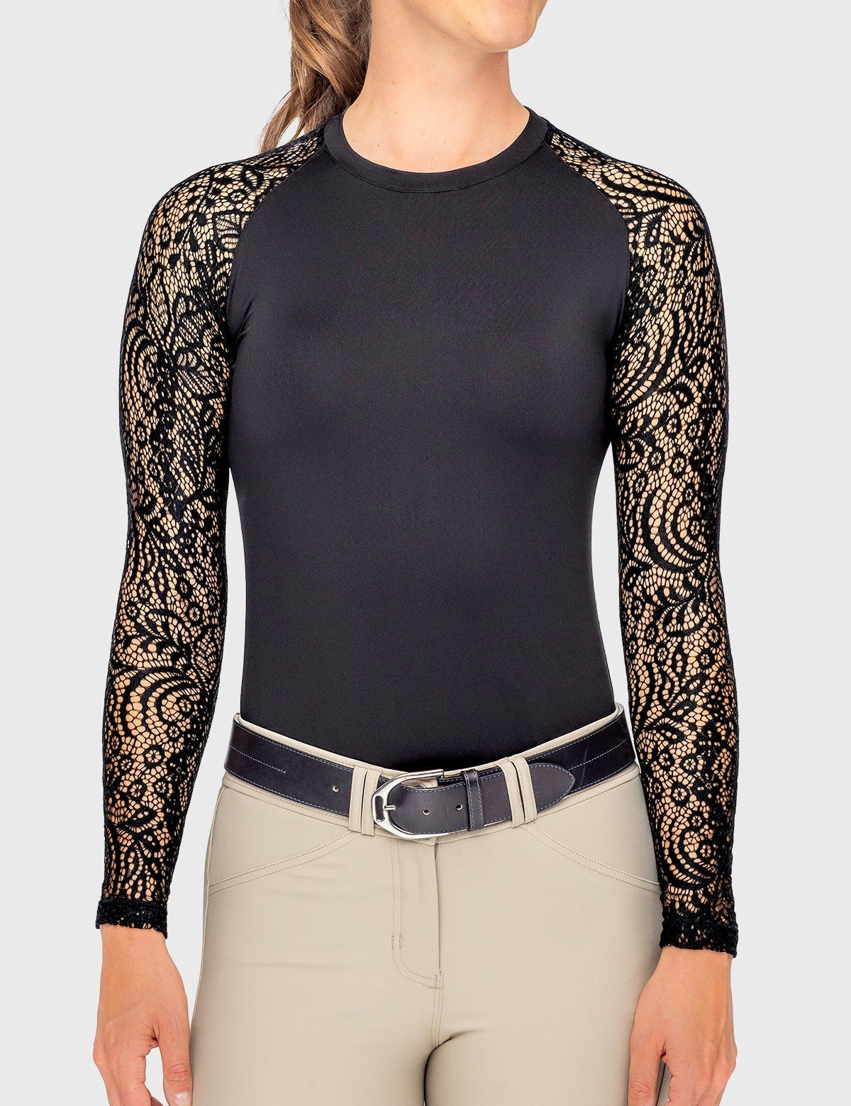 Kastel Denmark Black Floral Lace Long Sleeve Raglan Crewneck Sun Shirt - Kastel Denmark - Equiluxe Tack