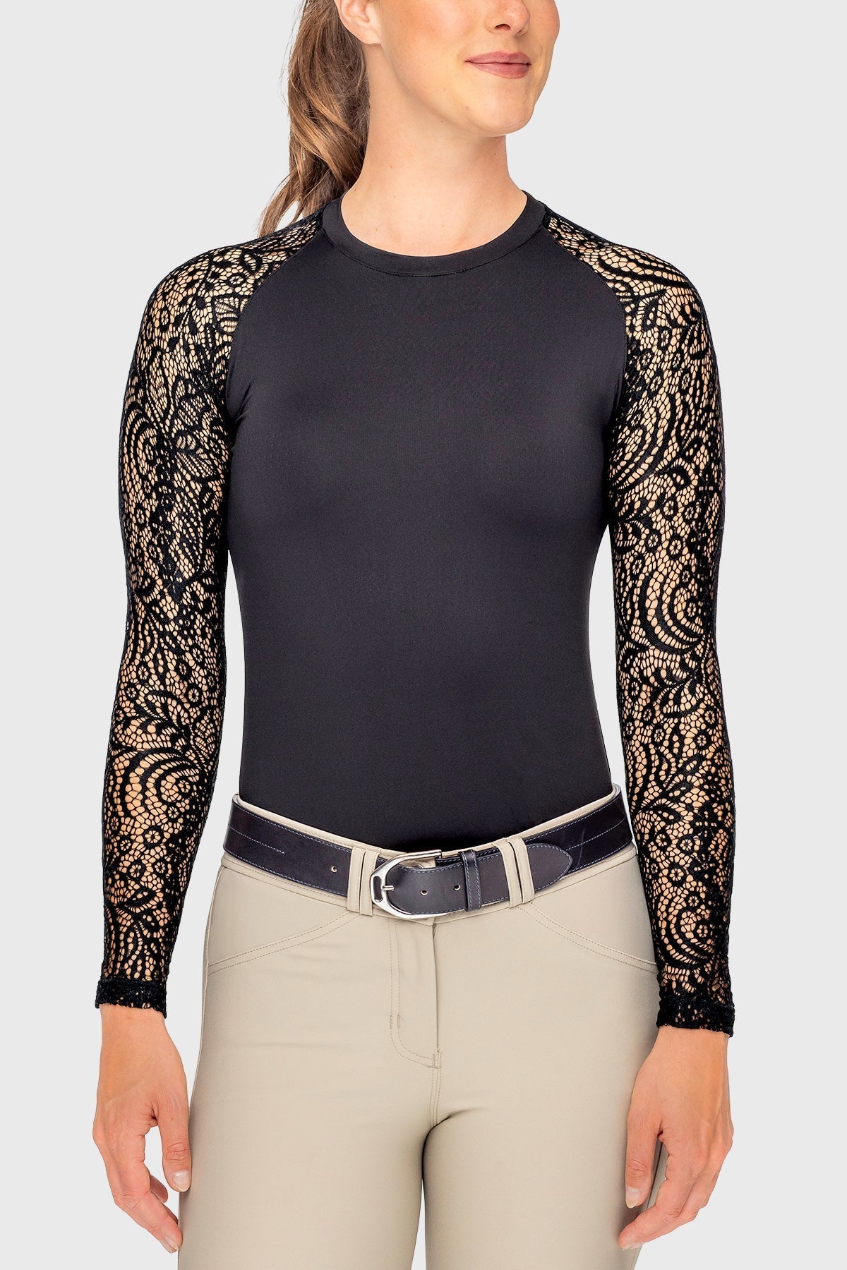Kastel Denmark Black Floral Lace Long Sleeve Raglan Crewneck Sun Shirt - Kastel Denmark - Equiluxe Tack