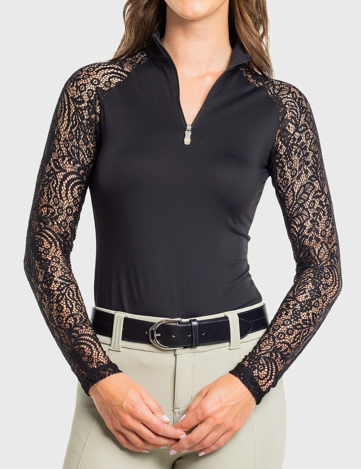 Kastel Denmark Black Floral Lace Raglan Long Sleeve 1/4 Zip Sun Shirt - Kastel Denmark - Equiluxe Tack