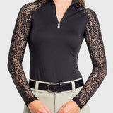Kastel Denmark Black Floral Lace Raglan Long Sleeve 1/4 Zip Sun Shirt - Kastel Denmark - Equiluxe Tack