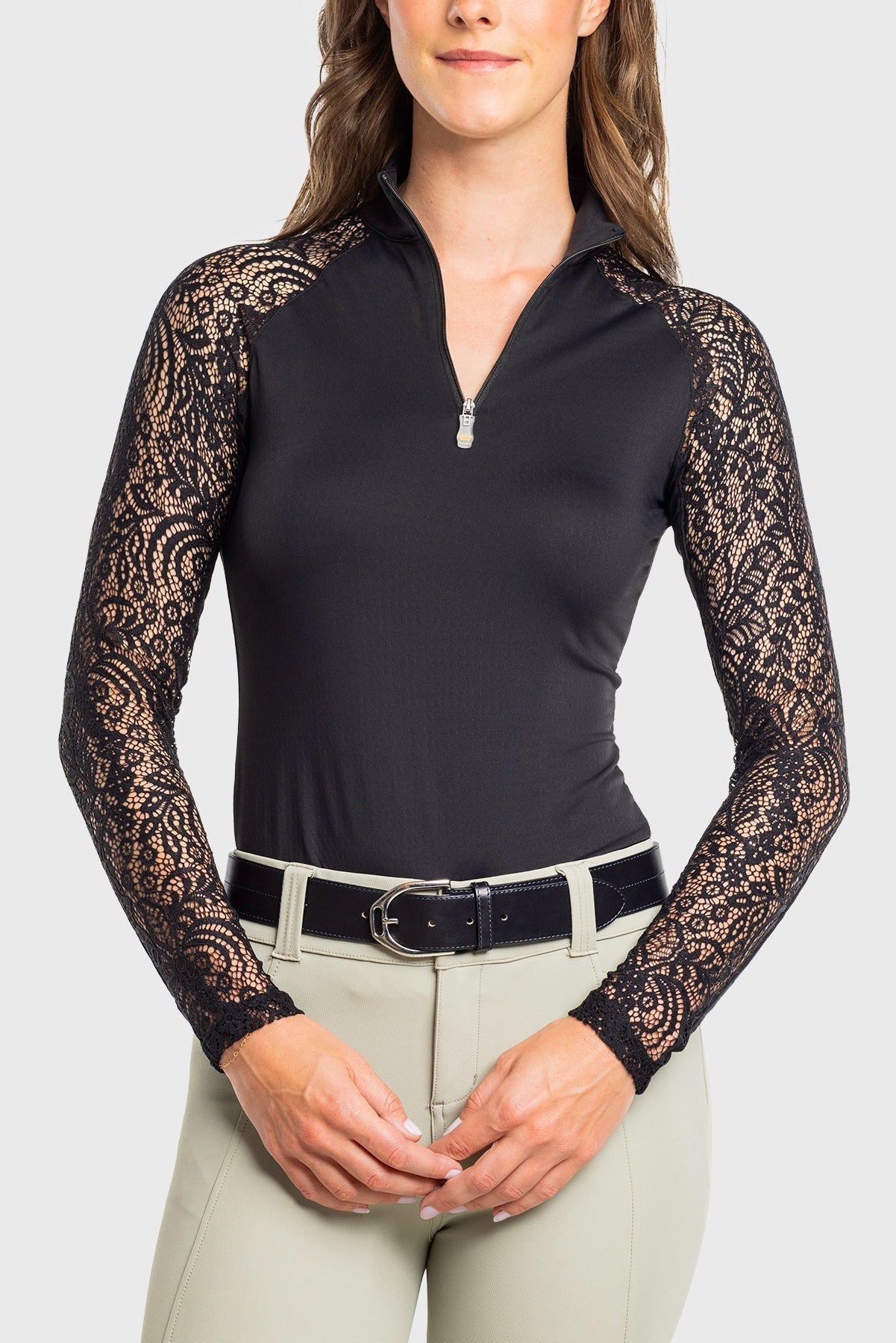 Kastel Denmark Black Floral Lace Raglan Long Sleeve 1/4 Zip Sun Shirt - Kastel Denmark - Equiluxe Tack