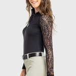 Kastel Denmark Black Floral Lace Raglan Long Sleeve 1/4 Zip Sun Shirt - Kastel Denmark - Equiluxe Tack