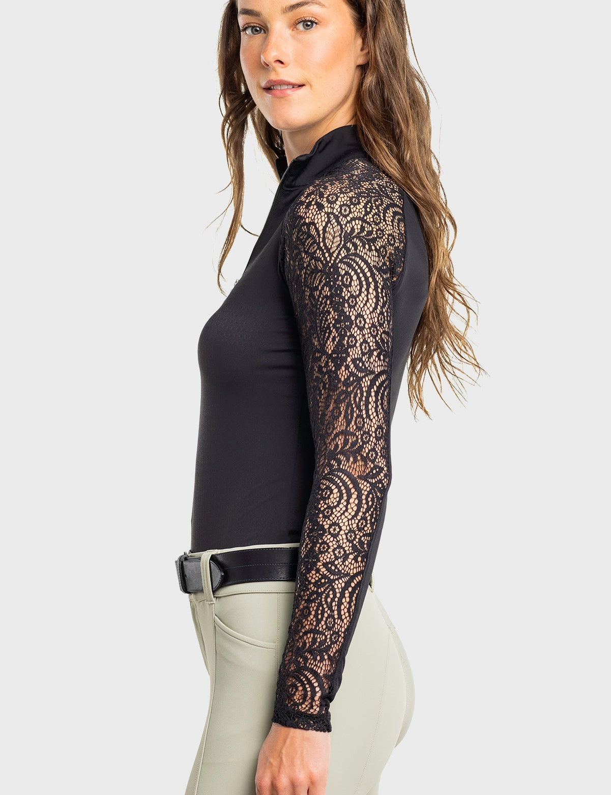 Kastel Denmark Black Floral Lace Raglan Long Sleeve 1/4 Zip Sun Shirt - Kastel Denmark - Equiluxe Tack