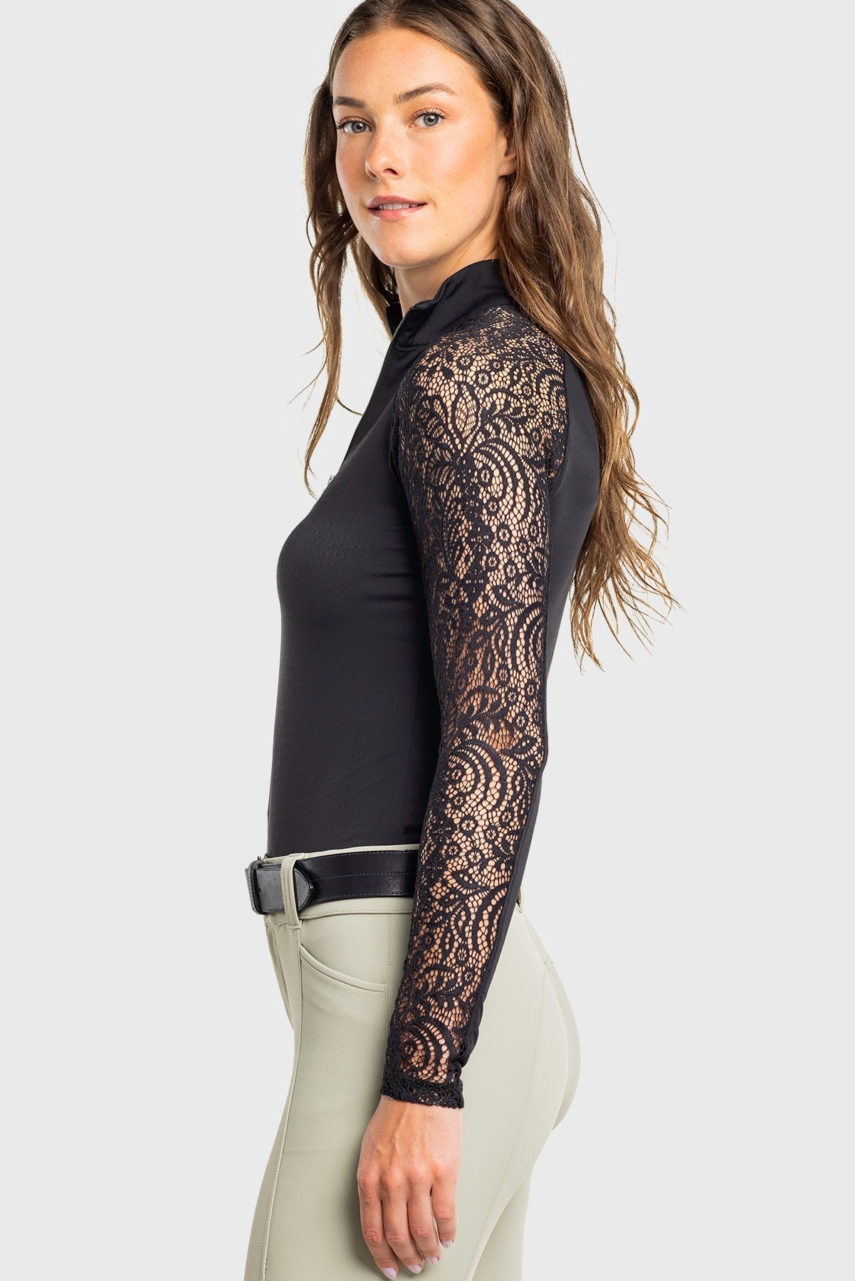 Kastel Denmark Black Floral Lace Raglan Long Sleeve 1/4 Zip Sun Shirt - Kastel Denmark - Equiluxe Tack