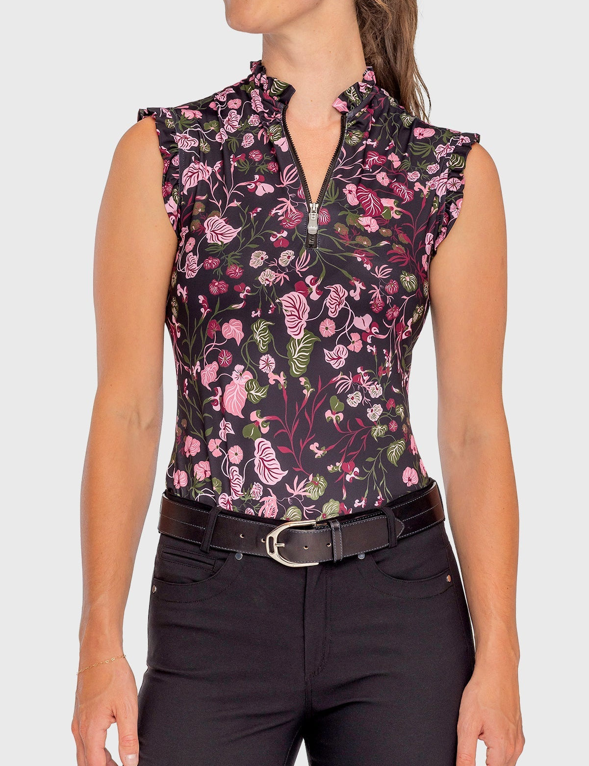 Kastel Denmark Black Modern Begonia Ruffle Tank 1/4 Zip Sun Shirt - Kastel Denmark - Equiluxe Tack