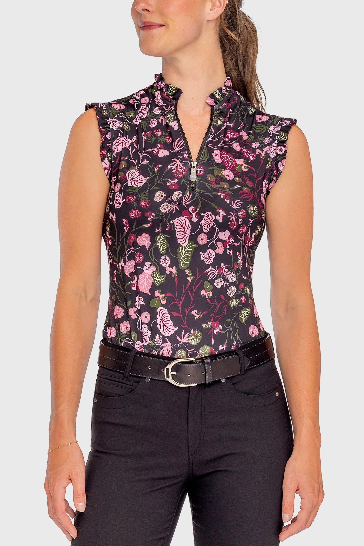 Kastel Denmark Black Modern Begonia Ruffle Tank 1/4 Zip Sun Shirt - Kastel Denmark - Equiluxe Tack