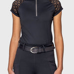 Kastel Denmark Black Scallop Lace Crystal Zip Cap Sleeve 1/4 Zip Sun Shirt - Kastel Denmark - Equiluxe Tack