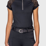 Kastel Denmark Black Scallop Lace Crystal Zip Cap Sleeve 1/4 Zip Sun Shirt - Kastel Denmark - Equiluxe Tack