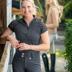 Kastel Denmark Black Scallop Lace Crystal Zip Cap Sleeve 1/4 Zip Sun Shirt - Kastel Denmark - Equiluxe Tack