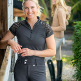 Kastel Denmark Black Scallop Lace Crystal Zip Cap Sleeve 1/4 Zip Sun Shirt - Kastel Denmark - Equiluxe Tack