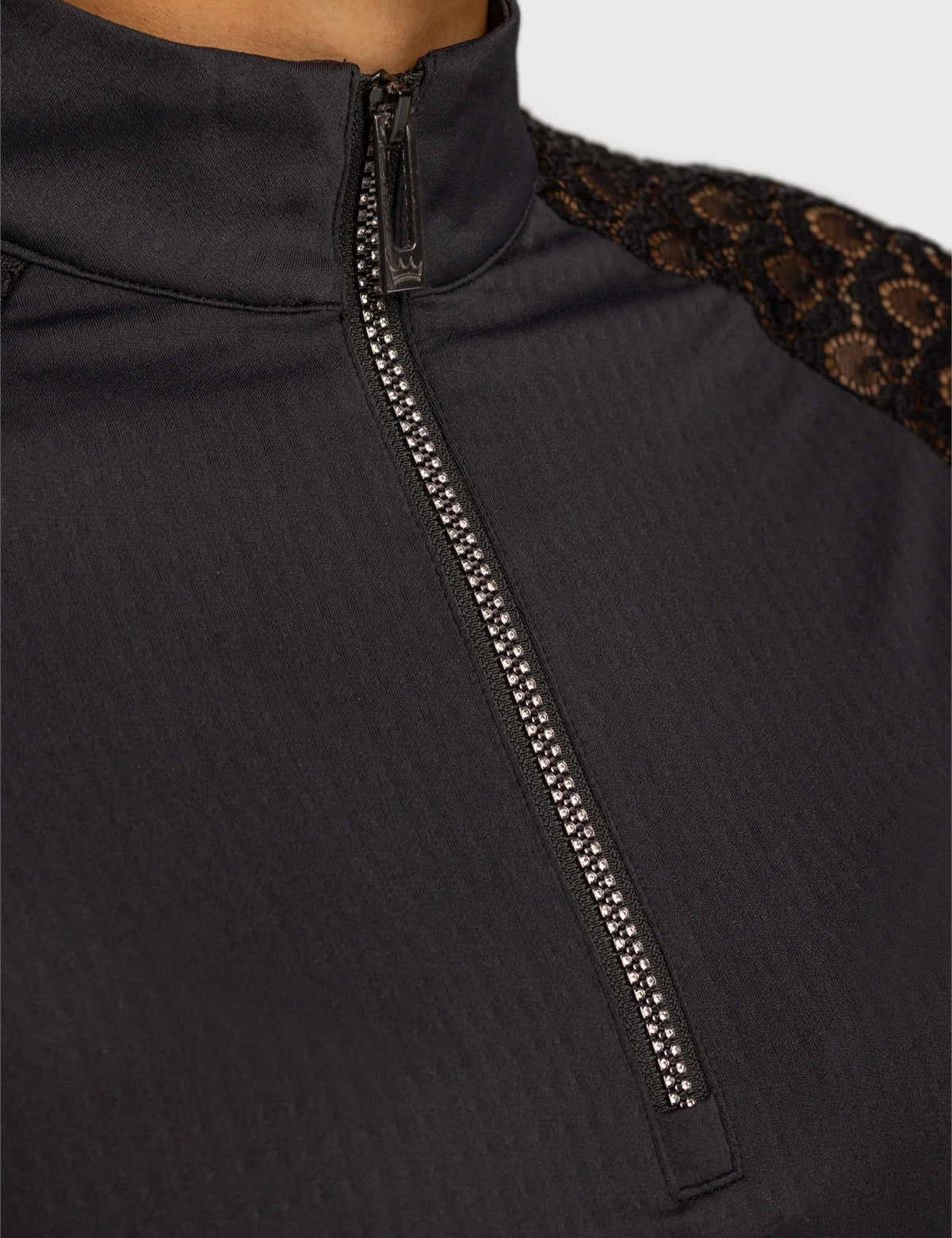 Kastel Denmark Black Scallop Lace Crystal Zip Cap Sleeve 1/4 Zip Sun Shirt - Kastel Denmark - Equiluxe Tack