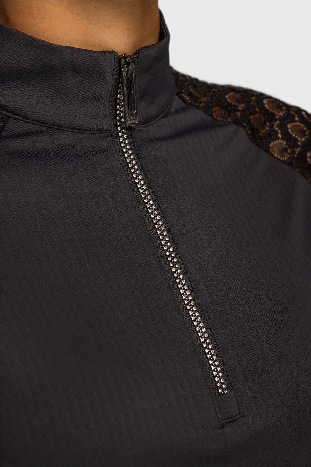 Kastel Denmark Black Scallop Lace Crystal Zip Cap Sleeve 1/4 Zip Sun Shirt - Kastel Denmark - Equiluxe Tack