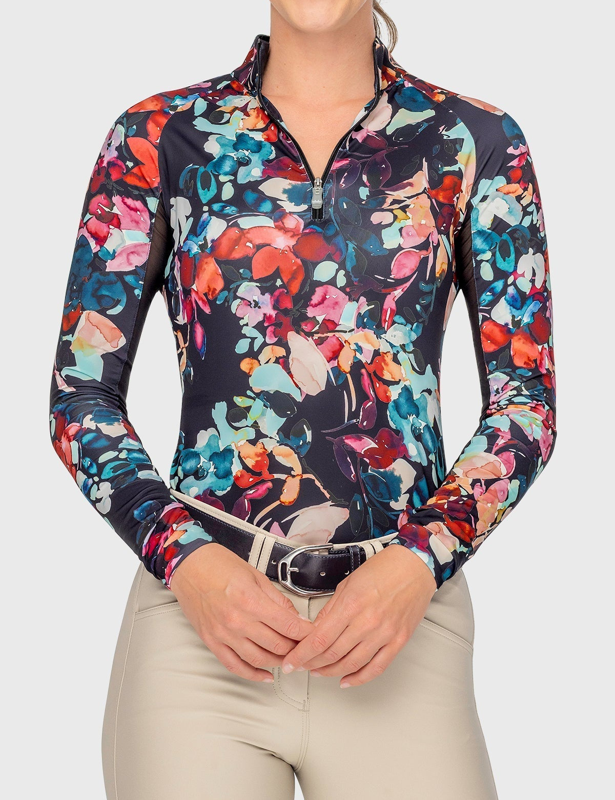 Kastel Denmark Black Watercolor Floral Long Sleeve 1/4 Zip Sun Shirt - Kastel Denmark - Equiluxe Tack
