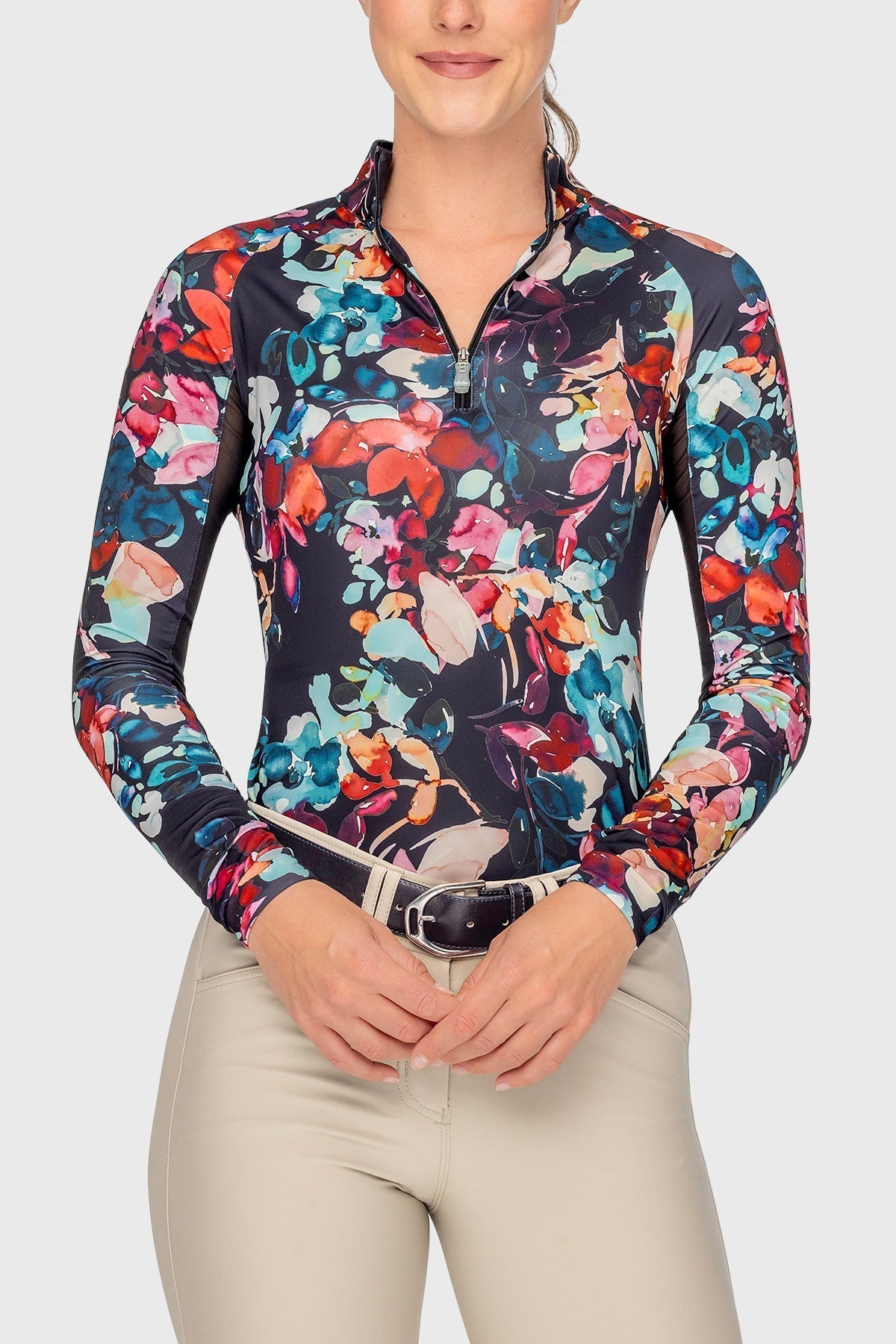 Kastel Denmark Black Watercolor Floral Long Sleeve 1/4 Zip Sun Shirt - Kastel Denmark - Equiluxe Tack
