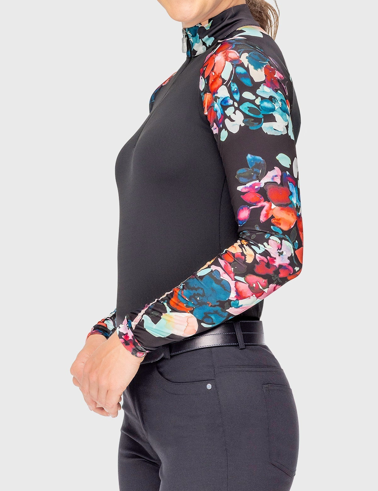 Kastel Denmark Black Watercolor Floral Long Sleeve Raglan 1/4 Zip Sun Shirt - Kastel Denmark - Equiluxe Tack