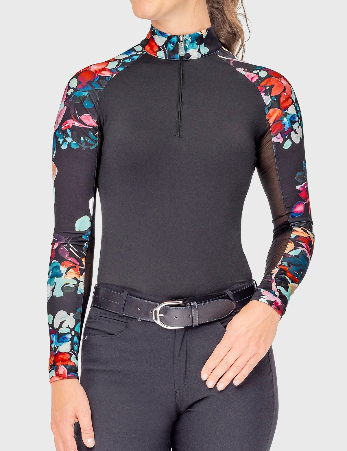 Kastel Denmark Black Watercolor Floral Long Sleeve Raglan 1/4 Zip Sun Shirt - Kastel Denmark - Equiluxe Tack