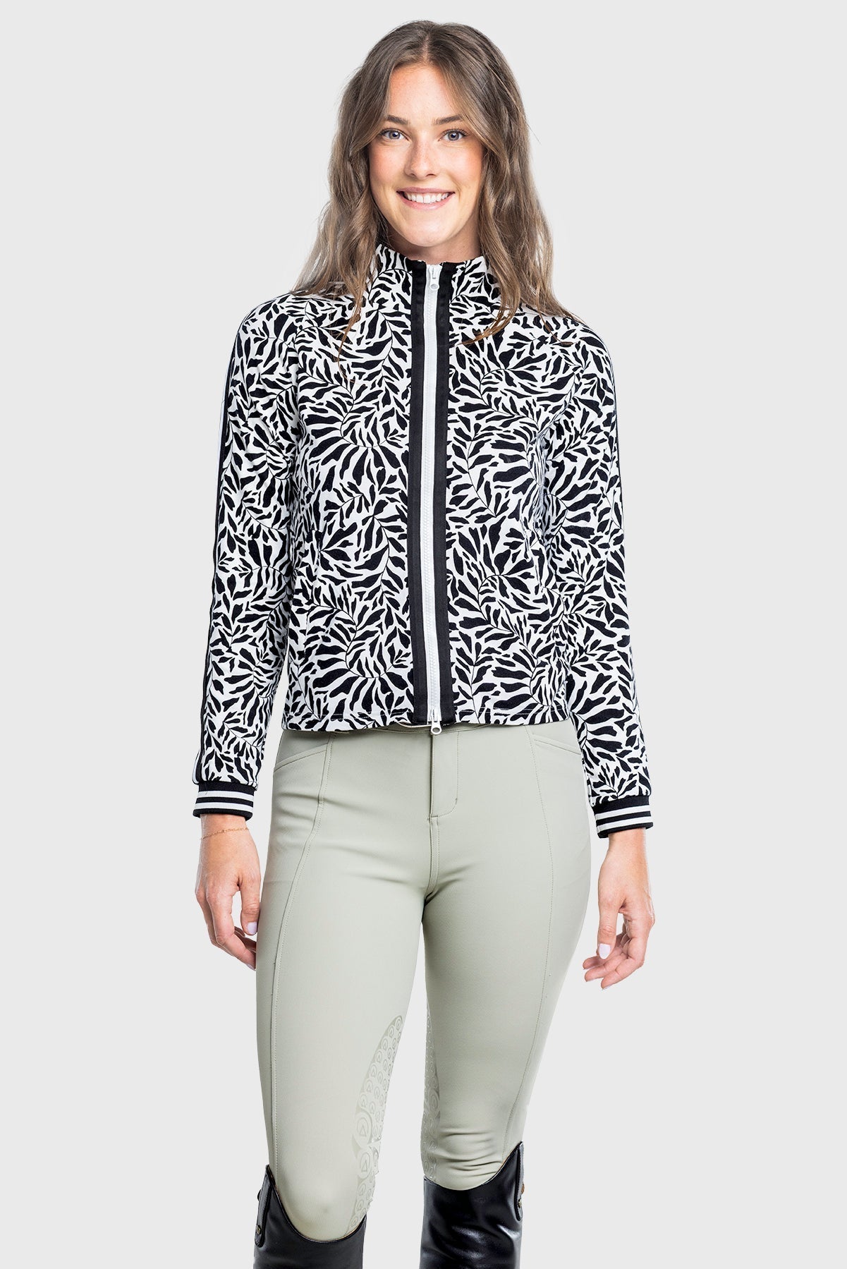 Kastel Denmark Black & White Climbing Vine Full Zip Track Jacket w/Striped Trim - Kastel Denmark - Equiluxe Tack
