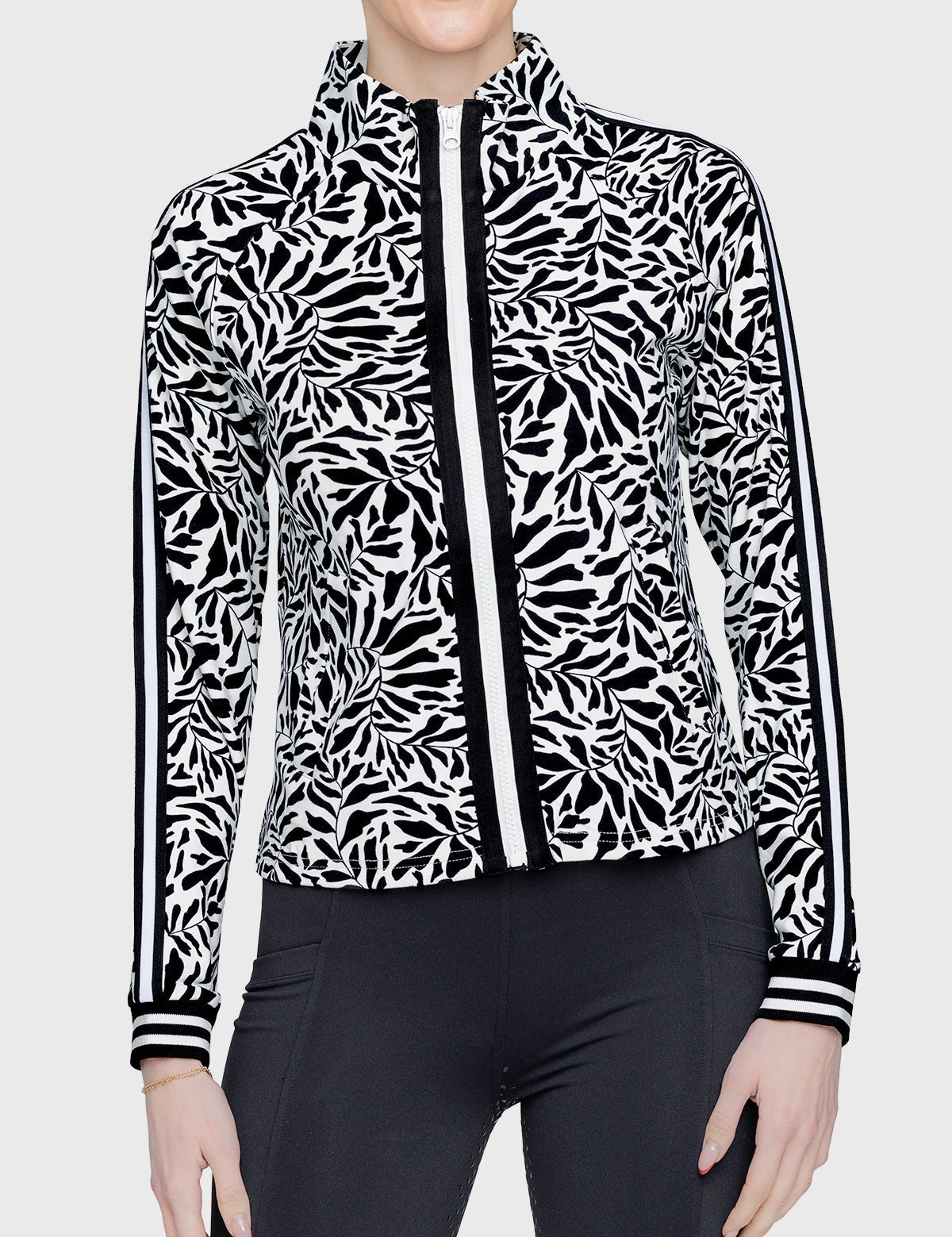Kastel Denmark Black & White Climbing Vine Full Zip Track Jacket w/Striped Trim - Kastel Denmark - Equiluxe Tack