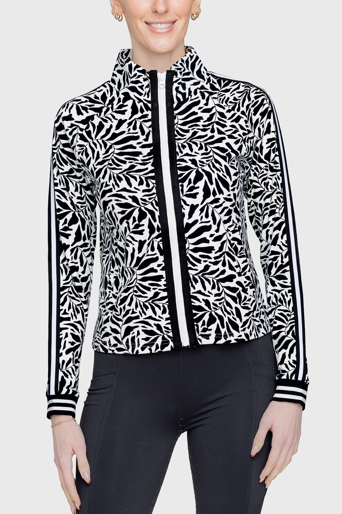 Kastel Denmark Black & White Climbing Vine Full Zip Track Jacket w/Striped Trim - Kastel Denmark - Equiluxe Tack