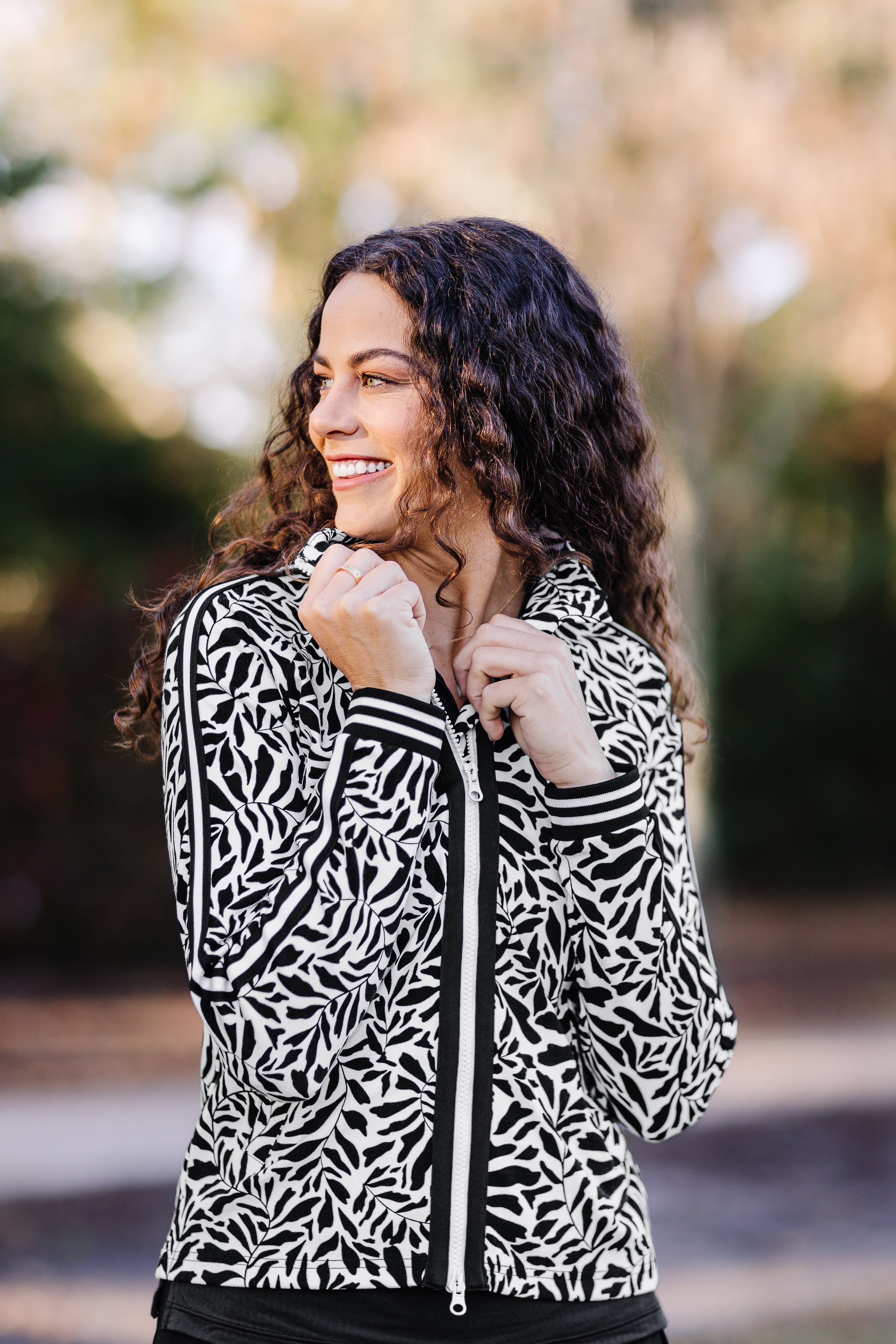 Kastel Denmark Black & White Climbing Vine Full Zip Track Jacket w/Striped Trim - Kastel Denmark - Equiluxe Tack