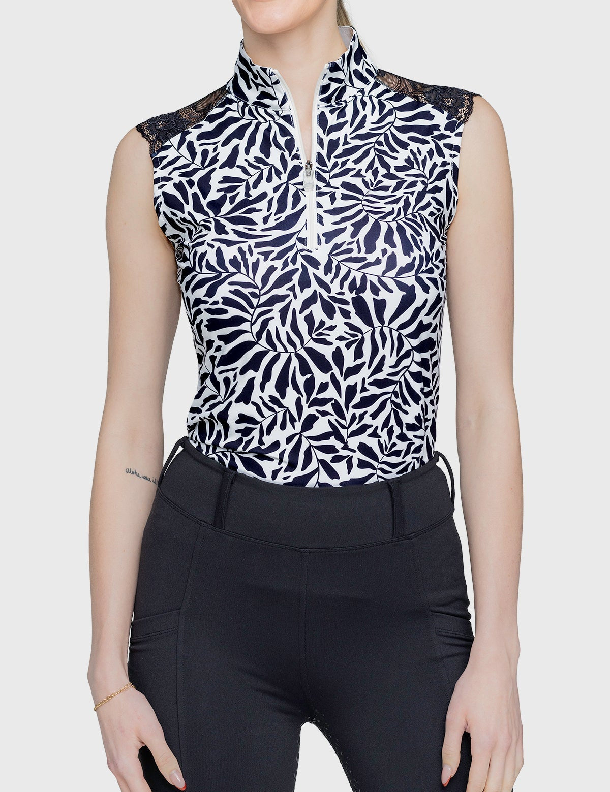 Kastel Denmark Black & White Climbing Vine Lace Shoulder Sleeveless 1/4 Sun Shirt - Kastel Denmark - Equiluxe Tack
