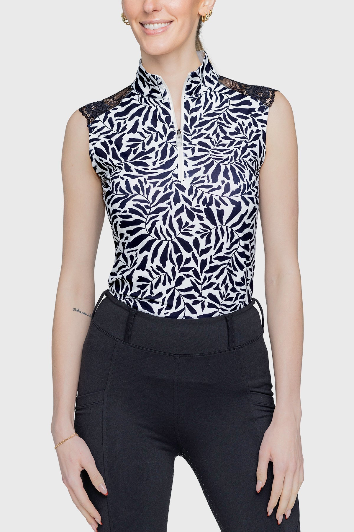 Kastel Denmark Black & White Climbing Vine Lace Shoulder Sleeveless 1/4 Sun Shirt - Kastel Denmark - Equiluxe Tack