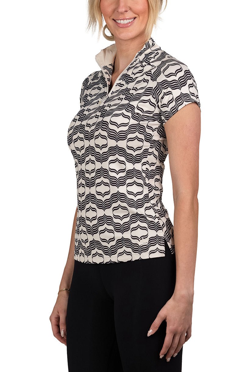 Kastel Denmark Cap Sleeve Black & White Geometric 1/4 Zip - Kastel Denmark - Equiluxe Tack