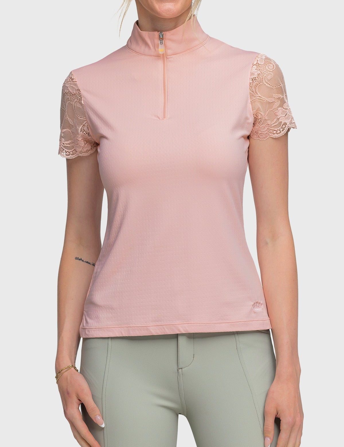 Kastel Denmark Cap Sleeve Coral Pink Lace 1/4 Zip - Kastel Denmark - Equiluxe Tack