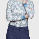 Kastel Denmark Chambray Blue Poppies Crewneck Long Sleeve Shirt w/Striped Cuff - Kastel Denmark - Equiluxe Tack