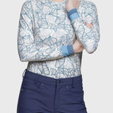 Kastel Denmark Chambray Blue Poppies Crewneck Long Sleeve Shirt w/Striped Cuff - Kastel Denmark - Equiluxe Tack