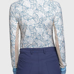 Kastel Denmark Chambray Blue Poppies Crewneck Long Sleeve Shirt w/Striped Cuff - Kastel Denmark - Equiluxe Tack