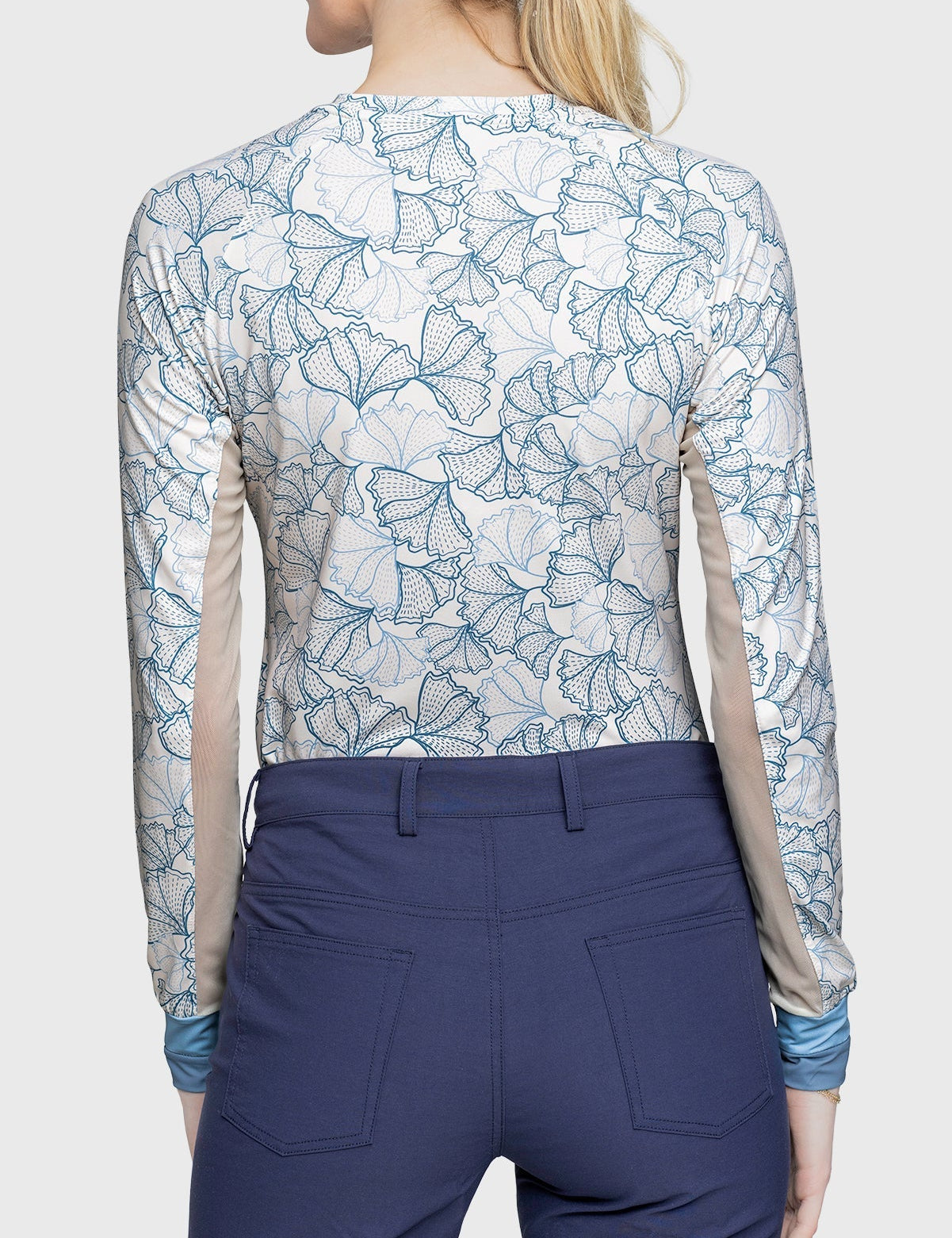 Kastel Denmark Chambray Blue Poppies Crewneck Long Sleeve Shirt w/Striped Cuff - Kastel Denmark - Equiluxe Tack