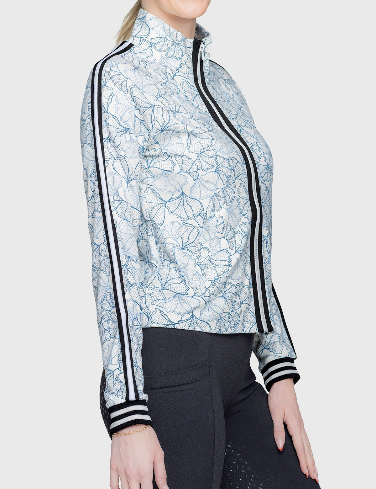 Kastel Denmark Chambray Blue Poppies Full Zip Track Jacket w/Striped Trim - Kastel Denmark - Equiluxe Tack